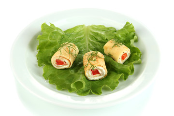 Egg rolls with cheese cream and paprika,