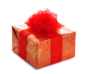 Bright gift with bow isolated on white