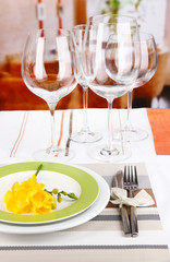 Table setting with glasses for different drinks