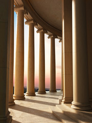 Column architecture with a sunset background