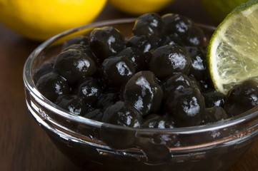 tapioca pearls with lime. white bubble tea ingredients