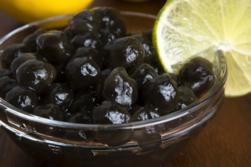 tapioca pearls with lime. white bubble tea ingredients