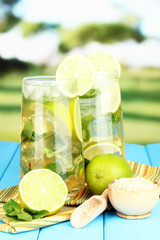 Glasses of cocktail with lime and mint