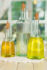 Original glass bottles with salad dressing