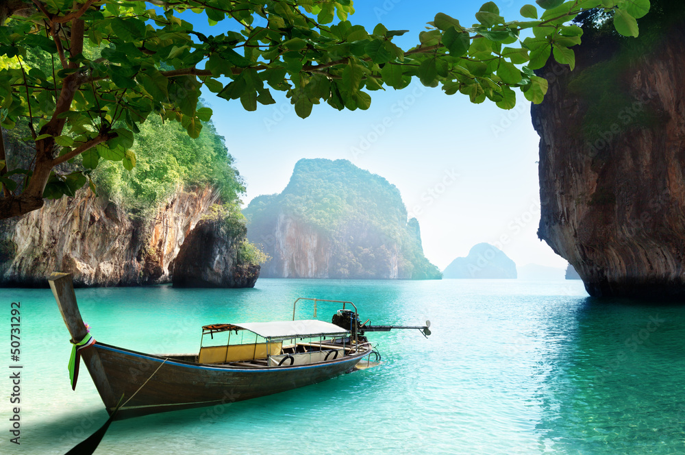 Wall mural boat on small island in thailand
