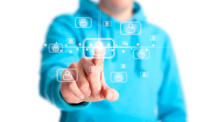 person interacting with icons