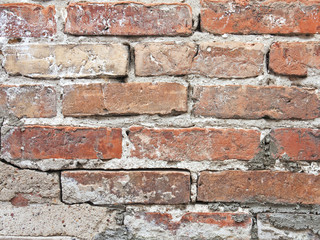 Texture of red brick wall closeup