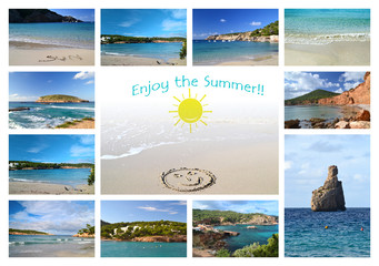 Collage de paisajes de playa para simbolizar Disfruta el Verano