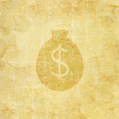 Money icon on old paper background