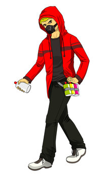 Cartoon illustration of a male figure holding a spray can ready