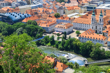 Graz, Aerial view of city center, Austria