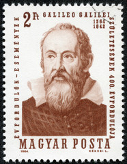 stamp printed by Hungary, shows Galileo Galilei (1564-1642)