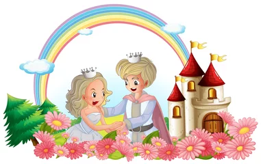Deurstickers De koning en koningin voor hun kasteel © GraphicsRF