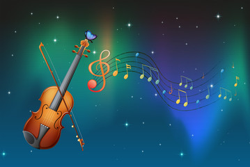 Fototapeta premium A string instrument with a butterfly and musical notes