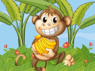 Crédence de cuisine en verre imprimé Zoo Un singe heureux avec des bananes