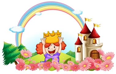 Zelfklevend Fotobehang Een prinses met een kasteel erachter © GraphicsRF