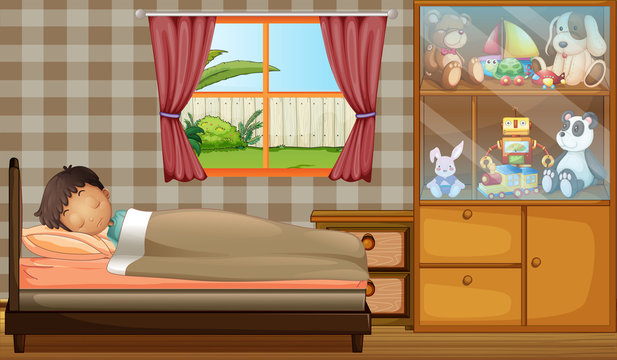 A boy sleeping in his bedroom