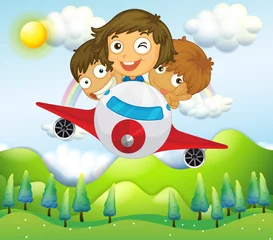 Poster Im Rahmen Ein Flugzeug mit drei verspielten Kindern © GraphicsRF