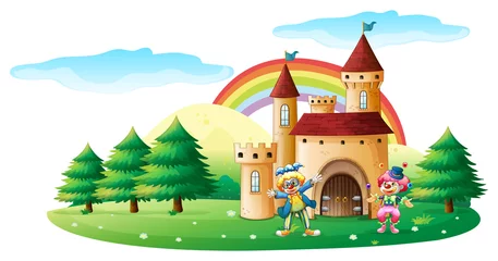Peel and stick wall murals Castle Two clowns in front of a castle