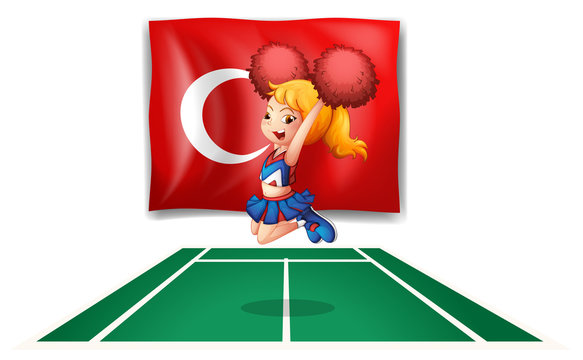 The flag of Turkey and the energetic cheerdancer
