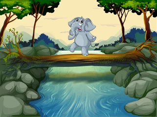 Fotobehang Een olifant die de rivier oversteekt © GraphicsRF