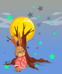 Obraz na płótnie Canvas A bunny resting beside the big tree