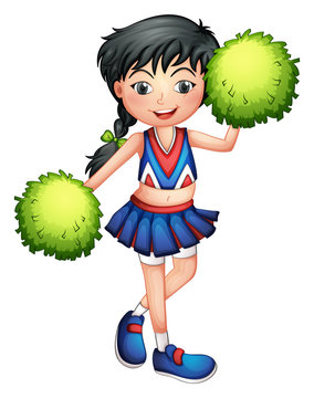 A cheerleader with her green pompoms