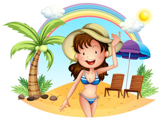 Obraz na płótnie Canvas Dziewczyna w jej kostium kąpielowy na plaży