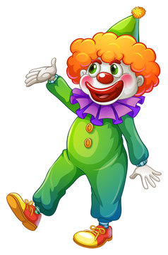 A clown wearing a green costume