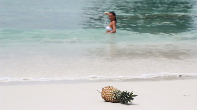 Beach scene. Pineapple.