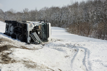 winter freight lorry car crash