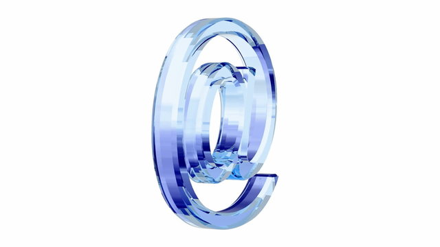 blue glass e-mail symbol loop rotate on white background