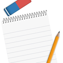 Block mit Bleistift und Radiergummi