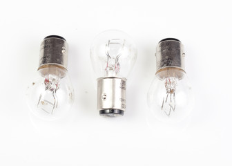 Three light bulbs isolated on white background.