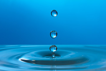 Gota de agua que cae y salpica con un fondo azul