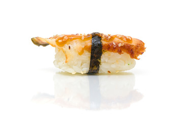 Eel sushi. Isolated over white.