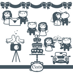 Cats Icons 7 Symbols Set: wedding