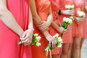 Obraz na płótnie Canvas Row of bridesmaids with bouquets