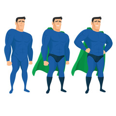 Funny superhero mascot in different poses