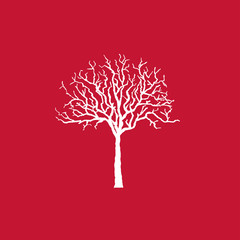 Icon white tree on red, vector illustration.