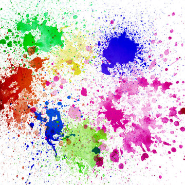 Abstract colorful splash watercolor art hand paint on white 