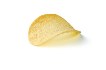 Potato chips close-up, isolated over white