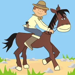 Foto op Plexiglas paard en cowboy © janista