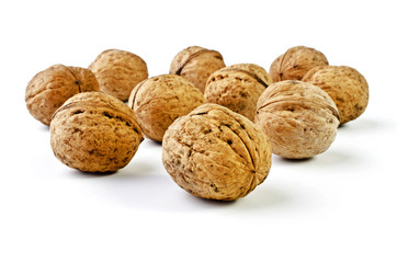 Whole walnuts, isolated over white