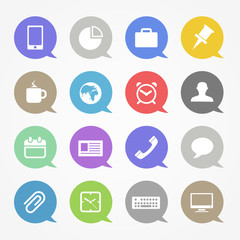 Business web icons set in color speech clouds