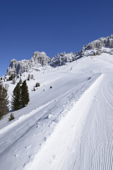 Fototapeta na wymiar Rosengarten and Laurin long ski run, Costalunga pass