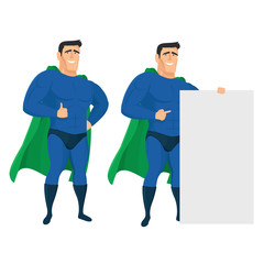 Funny superhero mascot in different poses