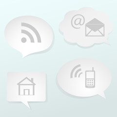 Media icons in abstract speech bubbles