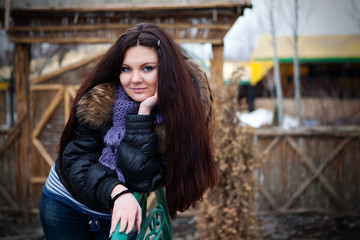 Outdoor portrait of young pretty beautiful woman