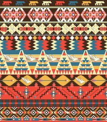 Seamless colorful aztec pattern with birds, flowers and arrow